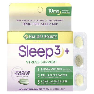 Nature's Bounty Sleep 3 +, поддержка при стрессе, 56 таблеток