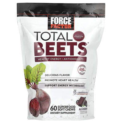 Force Factor Total Beets®, суперфуд с экстрактом ягод асаи, 60 жевательных таблеток