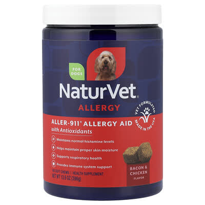 Aller-911®, Allergy Aid + Antioxidants, Для собак, Bacon & Chicken, 180 мягких жевательных таблеток, 396 g