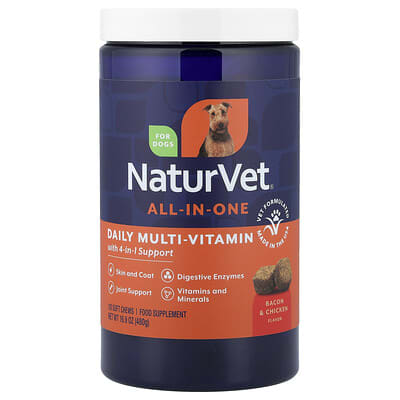 All-In-One Daily Multi-Vitamin With 4-In-1 Support, For Dogs, Bacon & Chicken, 120 Soft Chews, 16.9 oz (480 g)