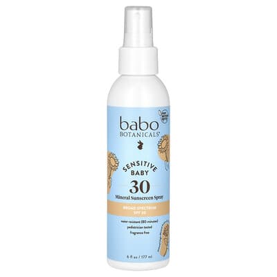 Babo Botanicals Детский минеральный солнцезащитный спрей, SPF 30, Fragrance Free, 6 fl oz (177 ml)