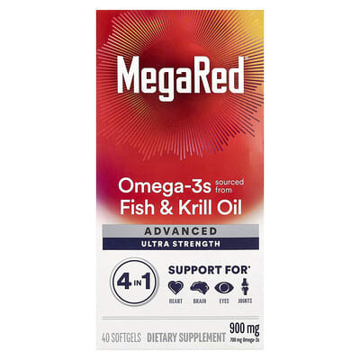 MegaRed®, Advanced 4 In 1 Omega-3, сверхсильный, 900 mg, 40 мягких капсул