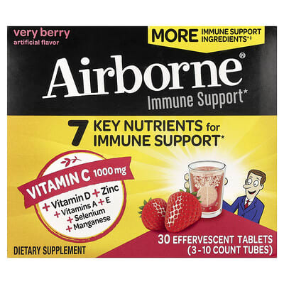 Immune Support Supplement, Very Berry, 3 Tubes, 10 Effervescent Tablets Each
