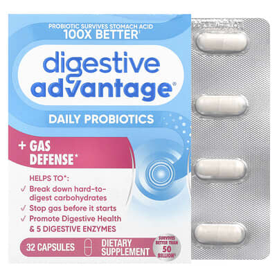Digestive Advantage® ежедневные пробиотики + защита от газообразования, 32 капсулы