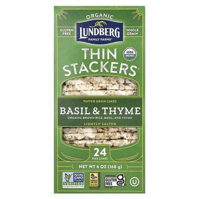 Organic Thin Brown Rice Cakes, Basil & Thyme, 6 oz (168 g)