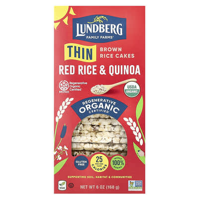 Рисовые хлебцы Lundberg Organic Thin Brown Rice, Red Rice & Quinoa, 6 oz (168 g)
