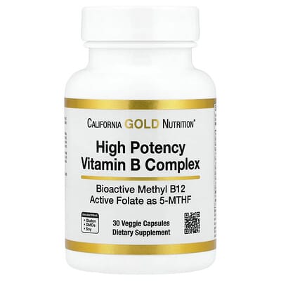 High Potency Vitamin B Complex with Methyl Folate & Methyl B12, 30 Veggie Capsules