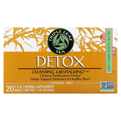 Triple Leaf Tea Detox травяной чай без кофеина 20 чайных пакетиков 1.16 oz (33 g)