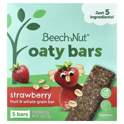 Овсяные батончики, 12+ месяцев, Strawberry, 5 батончиков, 0.78 oz (22 g) каждый