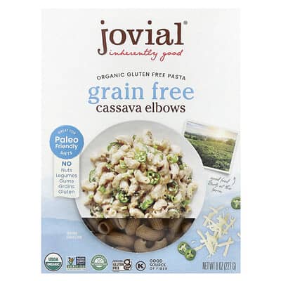 Органическая безглютеновая паста Jovial Cassava Elbows, 8 oz (227 g)