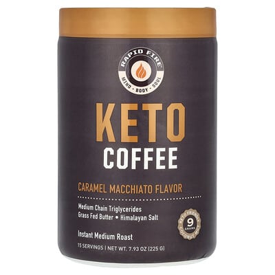 RAPIDFIRE Кофе Keto Coffee, растворимый, Medium Roast, Caramel Macchiato, 7.93 oz (225 g)