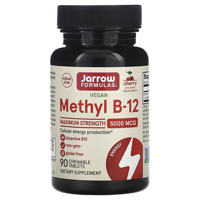 Веганский метил B-12, Cherry, 5,000 mcg, 90 жевательных таблеток