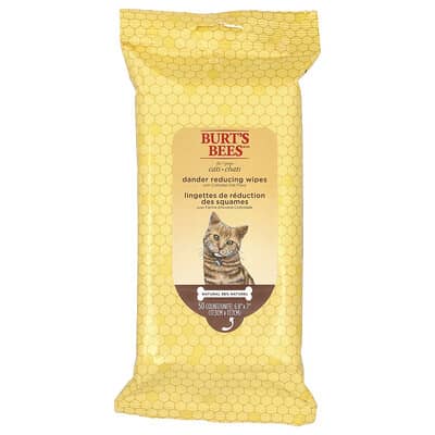 Влажные салфетки Burt's Bees для уменьшения перхоти с овсяной мукой, для кошек, 50 шт