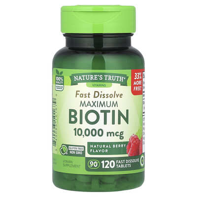 Биотин Maximum Natural Berry, 10,000 mcg, 120 быстрорастворимых таблеток