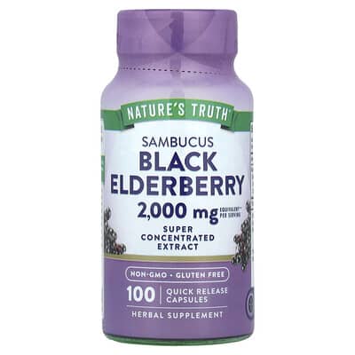 Sambucus Black Elderberry, 100 Quick Release Capsules (1,000 mg per Capsule)