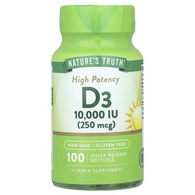 Vitamin D3, High Potency , 250 mcg (10,000 IU), 100 Quick Release Softgels