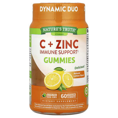 C + Zinc, жевательные витамины для поддержки иммунитета, натуральный лимон, 60 веганских жевательных таблеток