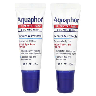 Защитное средство для губ с SPF 30, без отдушки, 2 тюбика по 0.35 fl oz (10 ml)