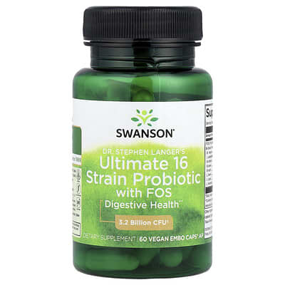 Swanson Vitamins Dr. Stephen Langer's Ultimate 16 Strain Probiotic с FOS, 60 веганских EMBO Caps® AP