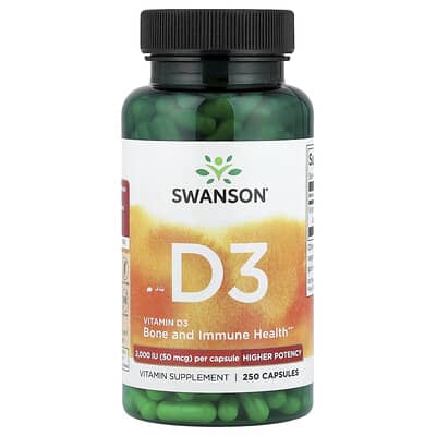 Vitamin D3, Higher Potency,  50 mcg (2,000 IU), 250 Capsules