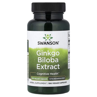 Экстракт Гинкго Билоба Swanson Vitamins, стандартизированный, 120 mg, 100 веганских капсул