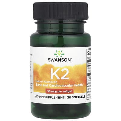 Натуральный витамин K2, 50 mcg, 30 мягких капсул