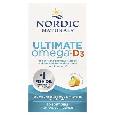 Ultimate Omega®-D3, лимон, 60 мягких капсул