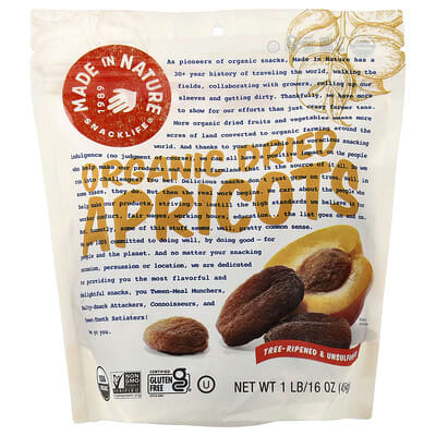 Органический сушеный абрикос, созревший на дереве, без серы, 1 lb (454 g)