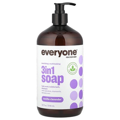 3 in 1 Soap, Body Wash, Bubble Bath, Shampoo, Vanilla + Lavender, 32 fl oz (946 ml)