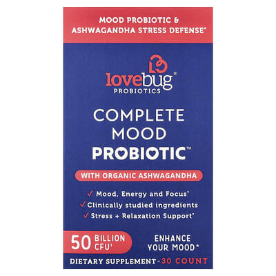 LoveBug Probiotics Complete Mood Probiotic™ с органической ашвагандой, 30 Capsules