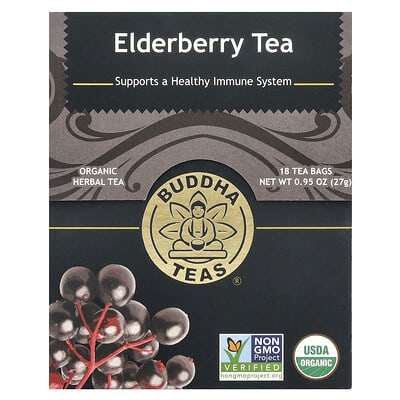 Травяной чай Buddha Teas Organic Elderberry, Caffeine Free, 18 Tea Bags, 0.95 oz (27 g)