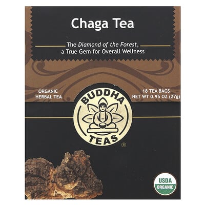 Органический травяной чай, Chaga, без кофеина, 18 чайных пакетиков, 27 g