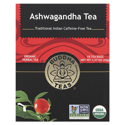 Buddha Teas Органический травяной чай, Ашваганда, 18 чайных пакетиков, 1.27 oz (36 g)