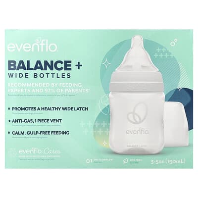 Evenflo Feeding Balance+ Бутылочки, широкие, 0+ месяцев, медленный поток, 3 бутылочки, 5 oz (150 ml) каждая