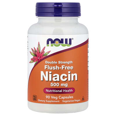 NOW Foods Flush-Free ниацин, 500 mg, 90 вегетарианских капсул