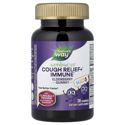 Детские жевательные витамины Kids Cough Relief + Immune Gummy, Elderberry, 36 штук