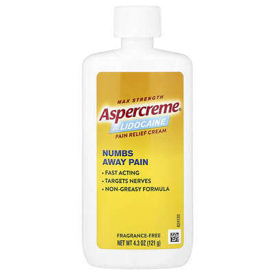 Pain Relief Cream with 4% Lidocaine, Max Strength, Fragrance-Free, 4.3 oz (121 g)