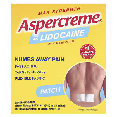 Pain Relief Patch with 4% Lidocaine, Max Strength, Fragrance-Free, 5 Patches