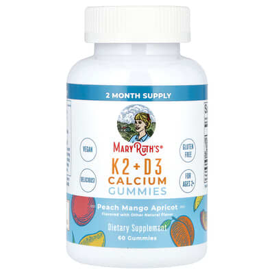 Витамин K2 + D3 с кальцием, жевательные мармеладки, Peach Mango Apricot, 60 шт