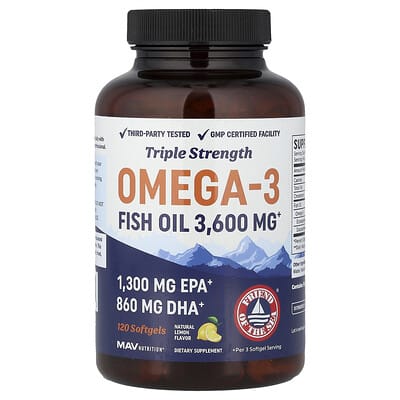 Omega-3 Fish Oil, Natural Lemon, 120 Softgels
