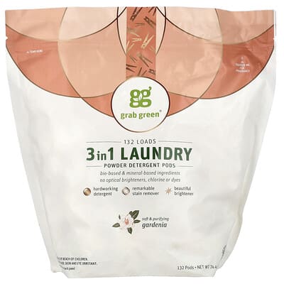 Стиральный порошок-капсулы 3-в-1, гардения, 132 цикла, 74.4 oz (2.1 kg)