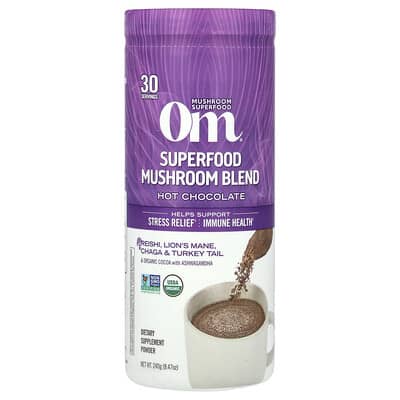 Om Mushrooms смесь суперфудов с грибами, Hot Chocolate, 8.47 oz (240 g)