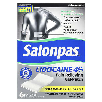 Lidocaine 4% Pain Relieving Gel-Patch, Maximum Strength, Unscented, 6 Patches
