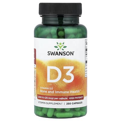 Vitamin D3, High Potency, 25 mcg (1,000 IU), 250 Capsules