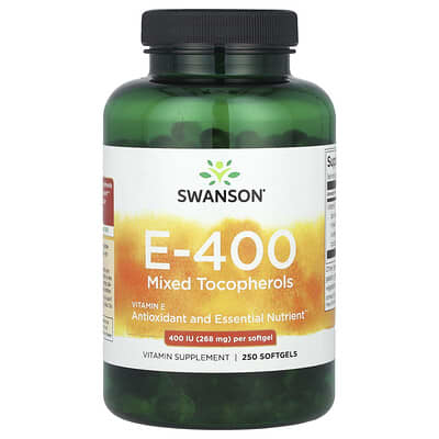 Витамин E-400, Mixed Tocopherols, 400 IU (268 mg), 250 мягких капсул