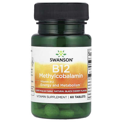 Vitamin B12 Methylcobalamin, Natural Black Cherry, 2,500 mcg, 60 таблеток