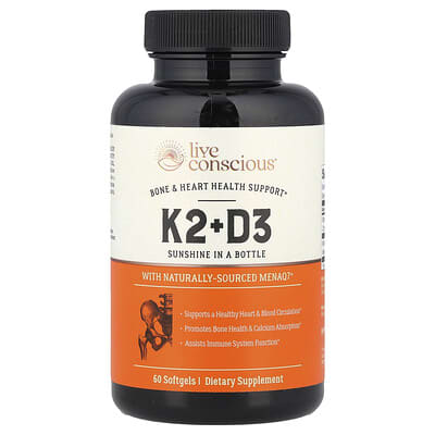 Витамины K2+D3 Live Conscious, 60 мягких капсул