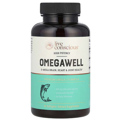 OmegaWell премиальная формула Omega-3, высокая концентрация, 60 мягких капсул (1,000 mg на капсулу)