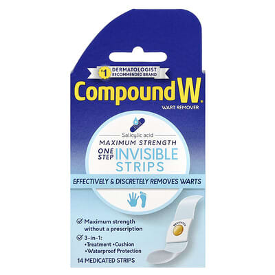 Wart Remover, One Step Invisible Strips, Maximum Strength, 14 Medicated Strips