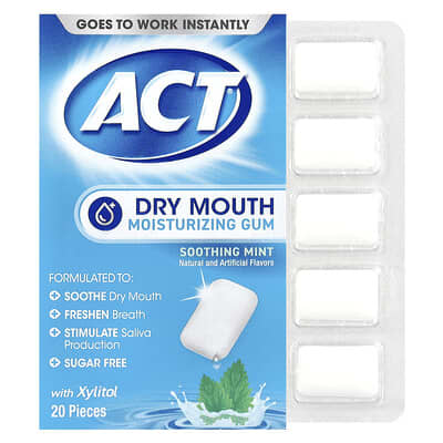 Dry Mouth Moisturizing Gum with Xylitol, Soothing Mint, 20 Pieces